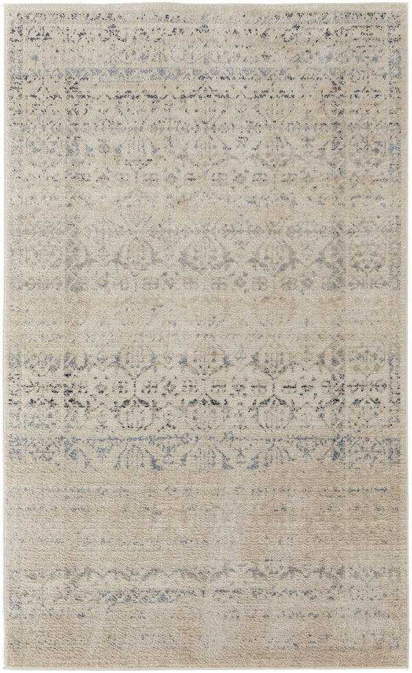 Abstract Power Loom Distressed Area Rug - Ivory And Gray - 8' X 10'