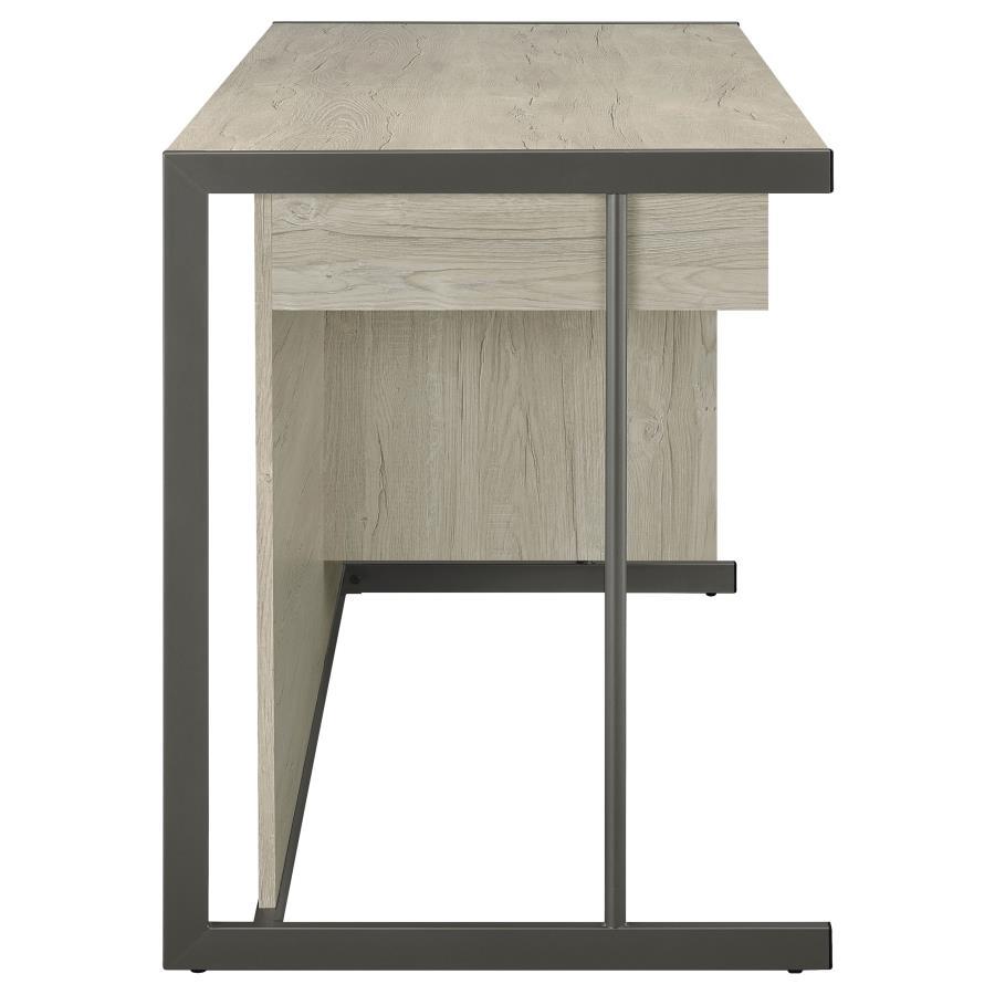 Loomis - 4-Drawer Rectangular Office Desk - Whitewashed Gray And Gunmetal