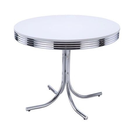 Retro - Round Wood Top Dining Table - White And Chrome by CoasterEveryday | Bel Furniture