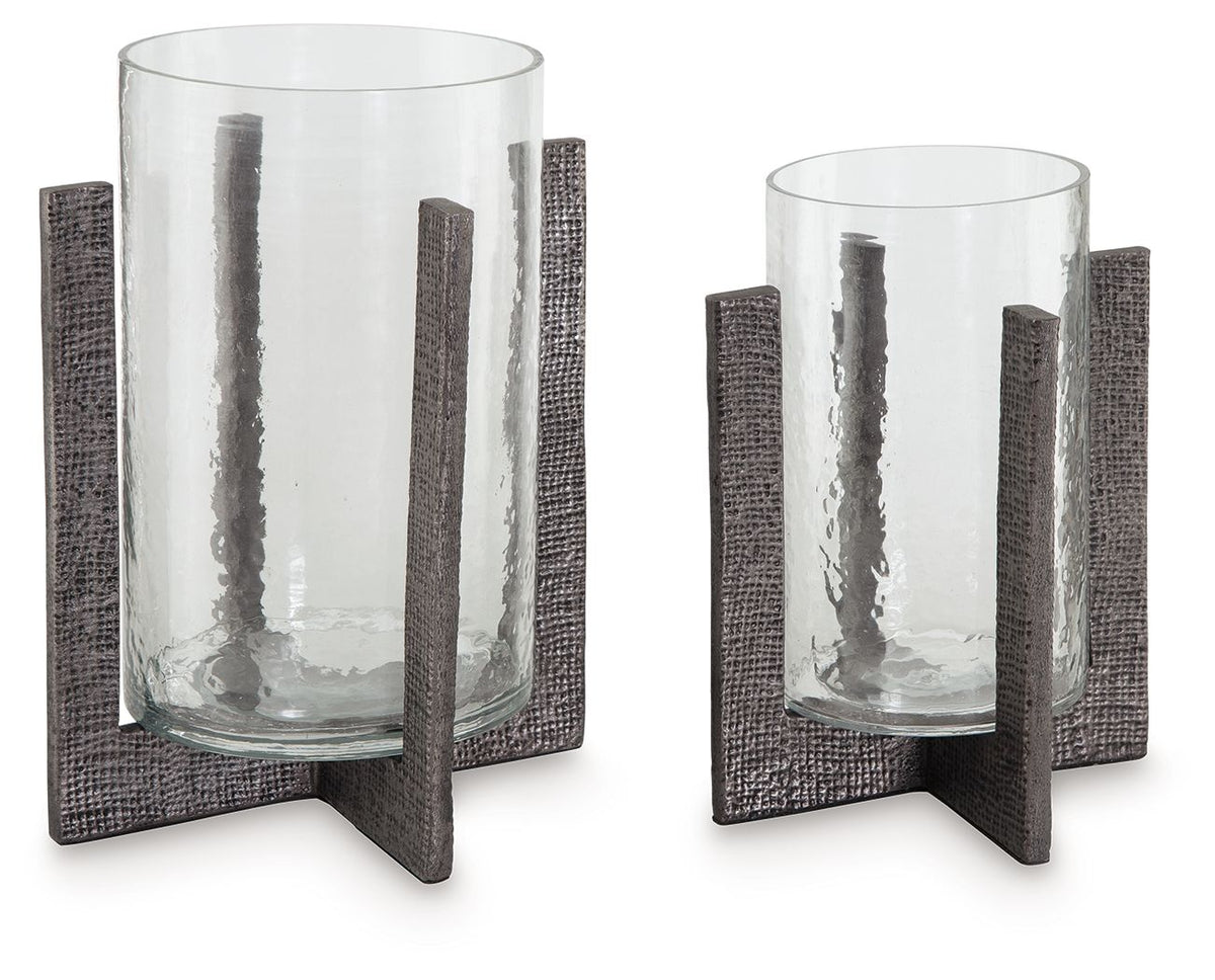 Garekton - Clear / Pewter Finish - Candle Holder Set (Set of 2) by Signature Design by Ashley® | Bel Furniture