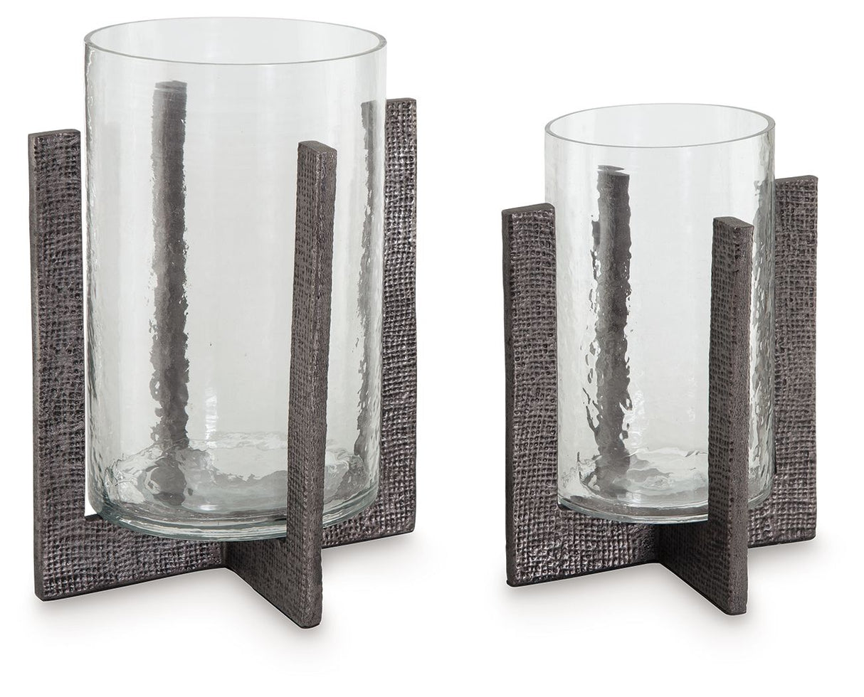 Garekton - Clear / Pewter Finish - Candle Holder Set (Set of 2) by Signature Design by Ashley® | Bel Furniture