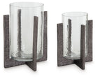 Garekton - Candle Holder Set (Set of 2) - Clear / Pewter Finish