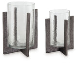 Garekton - Clear / Pewter Finish - Candle Holder Set (Set of 2) by Signature Design by Ashley® | Bel Furniture