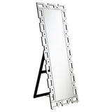 Tavin - Geometric Frame Standing Mirror - Silver by CoasterEssence | Bel Furniture