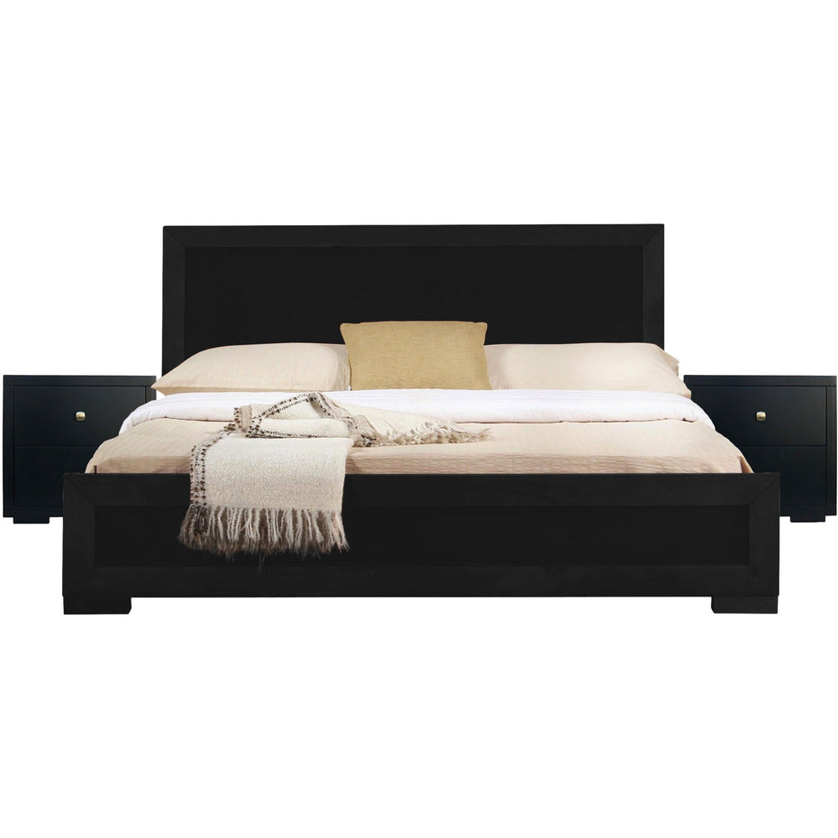 Moma Platform Queen Bed With Two Nightstands - Black Wood
