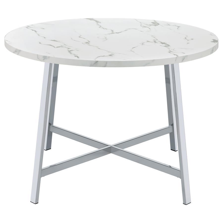 Alcott - Round Faux Carrara Marble Top Dining Table - Chrome