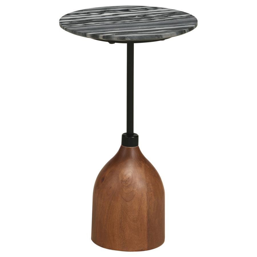 Ophelia - Round Marble Top Accent Side Table - Black