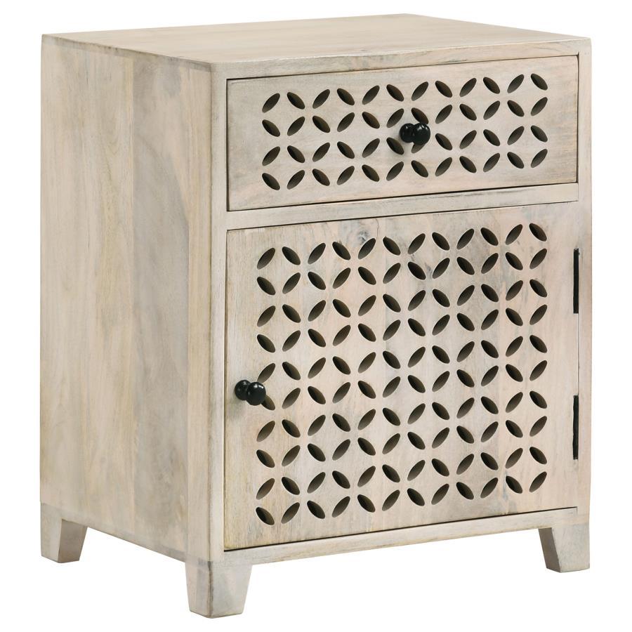 August - 1-Drawer Trellis Pattern Storage Cabinet - White Washed by CoasterEssence | Bel Furniture