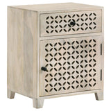 August - 1-Drawer Trellis Pattern Storage Cabinet - White Washed by CoasterEssence | Bel Furniture