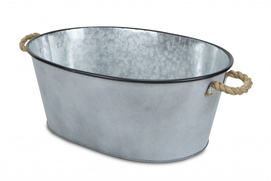 Farmhouse Bucket With Rope Handles - Silver - Metal
