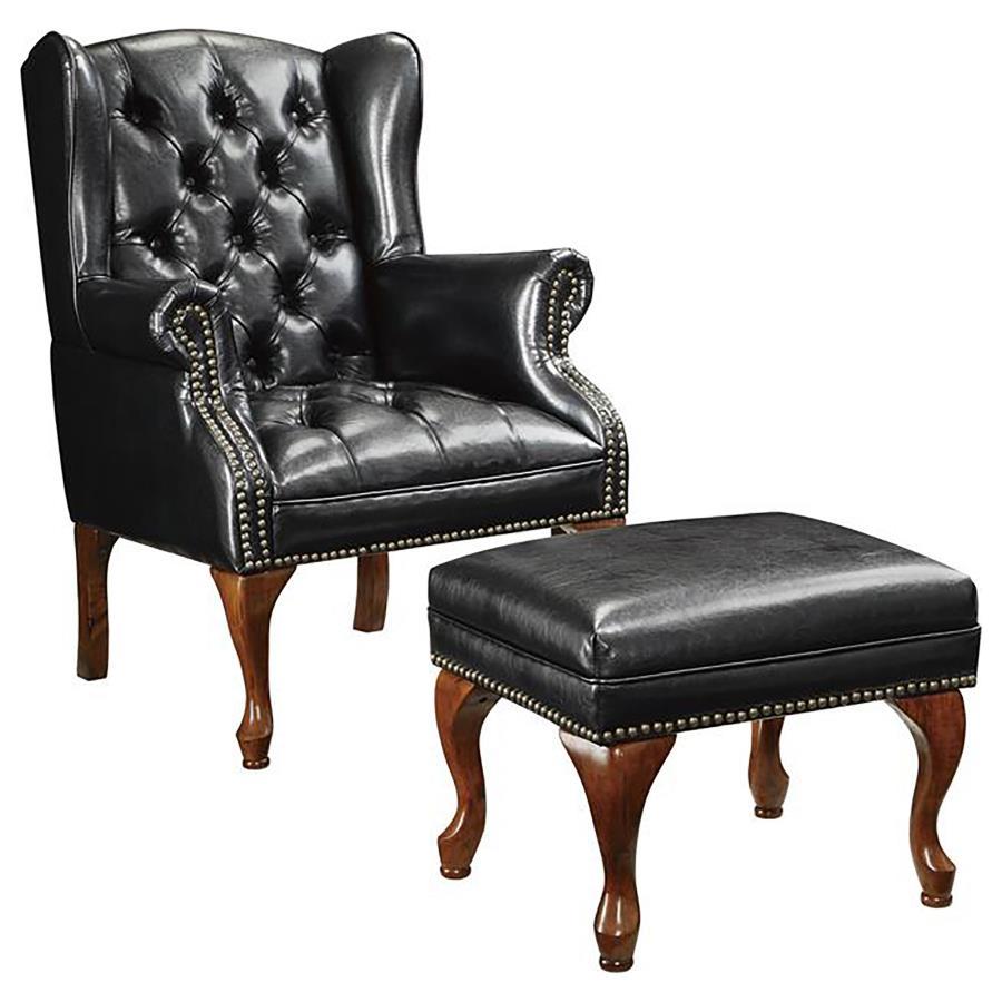 Roberts - Upholstered Wingback Chair And Ottoman Set - Black by CoasterElevations | Bel Furniture