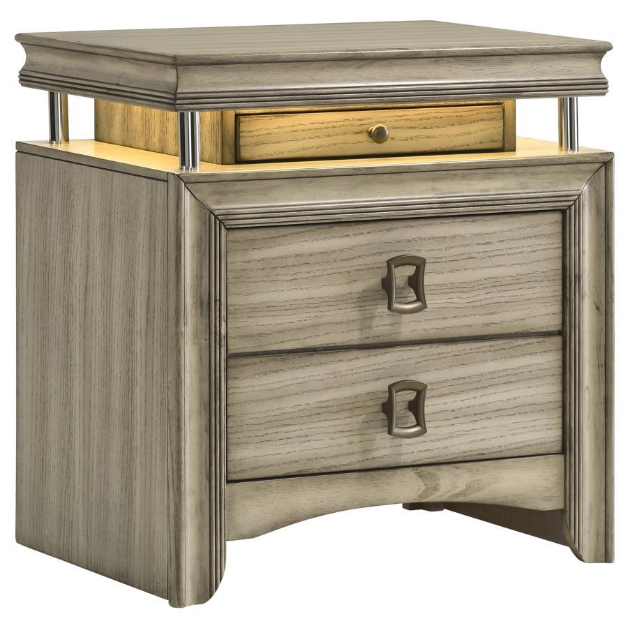 Giselle - 3-Drawer Nightstand With LED - Rustic Beige