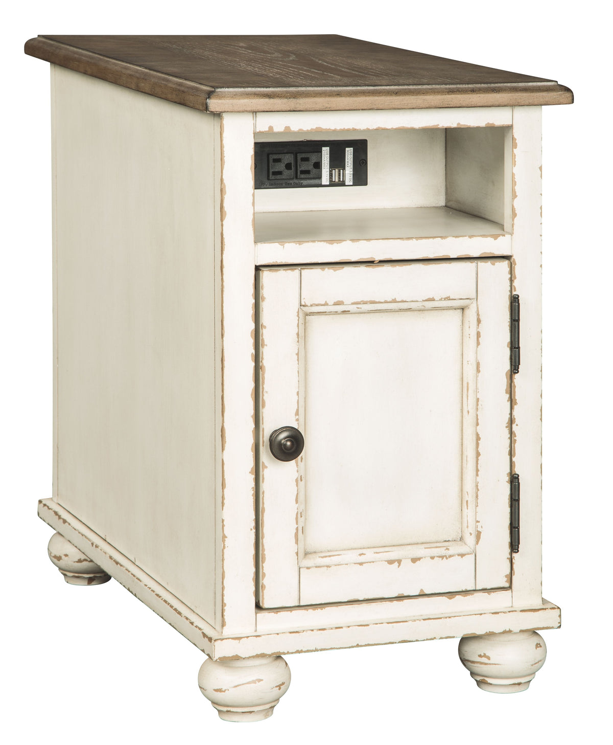Realyn - White / Brown - Chair Side End Table - AC / USB by Signature Design by Ashley® | Bel Furniture