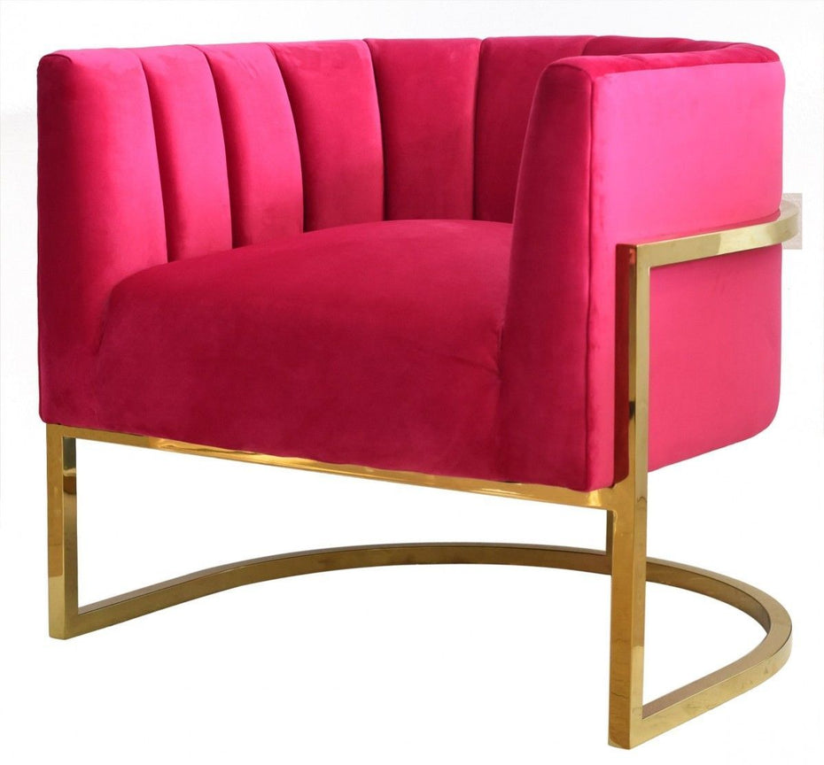 Glam Channel Tufted Velvet Accent Chair - Pink and Gold