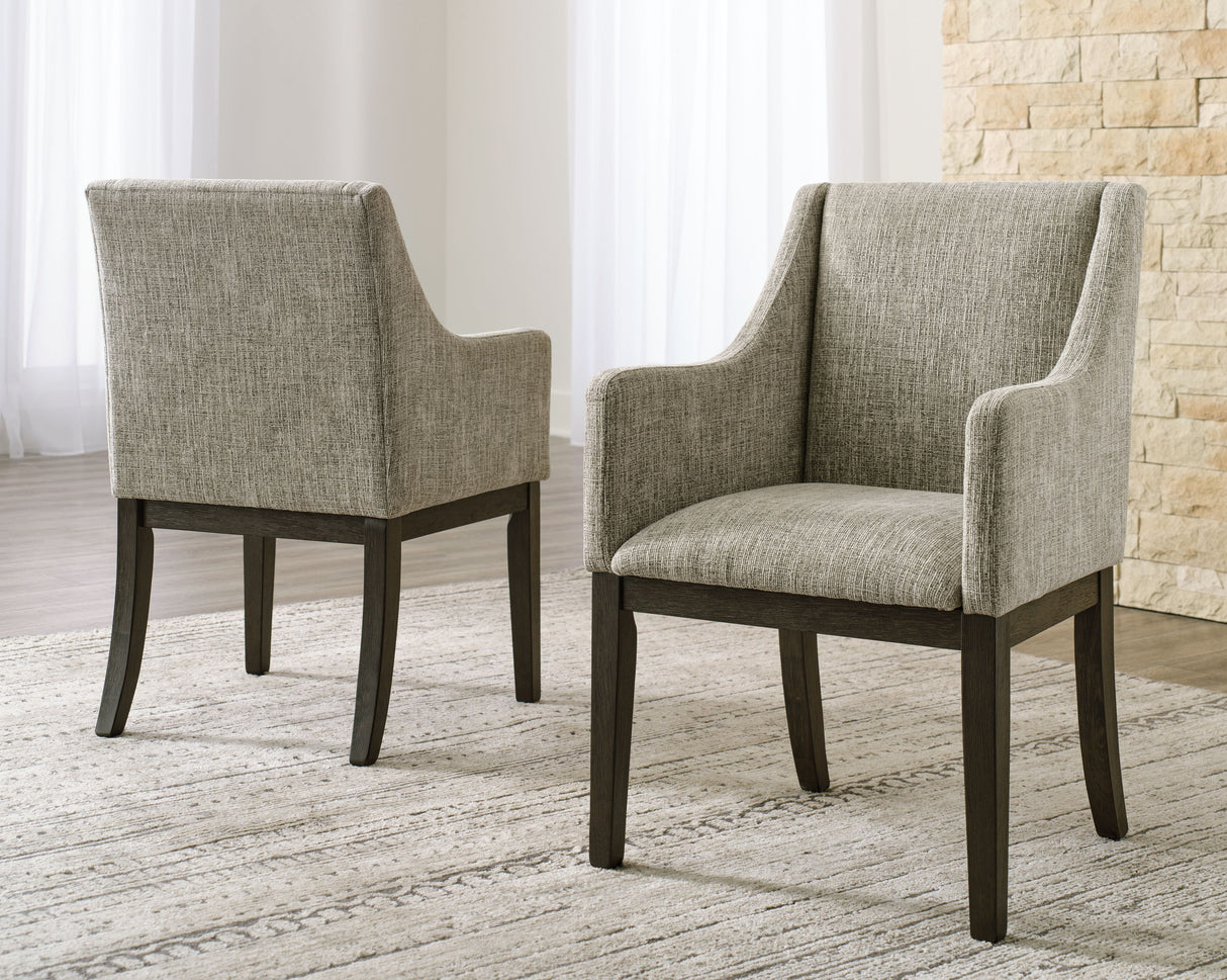 Burkhaus - Beige / Dark Brown - Dining UPH Arm Chair (Set of 2) by Signature Design by Ashley® | Bel Furniture