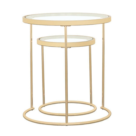 Maylin - 2 Piece Round Glass Top Nesting Table Set - Gold by CoasterElevations | Bel Furniture