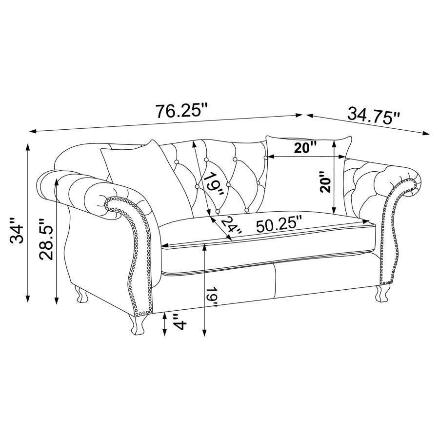 Frostine - Upholstered Rolled Arm Tufted Loveseat - Silver