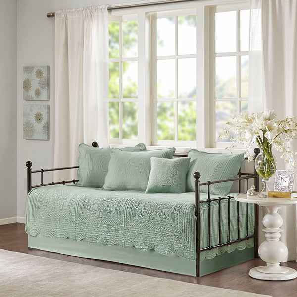 Tuscany - Twin 6 Piece Reversible Scalloped Edge Daybed Cover Set - Seafoam