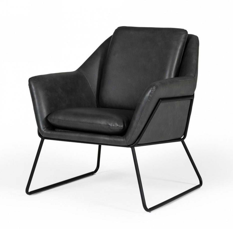 Industrial Faux Leather And Black Accent Chair - Gray