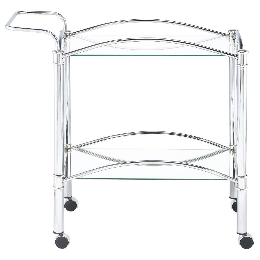 Shadix - 2-Tier Rectangular Glass Shelf Metal Bar Cart - Chrome