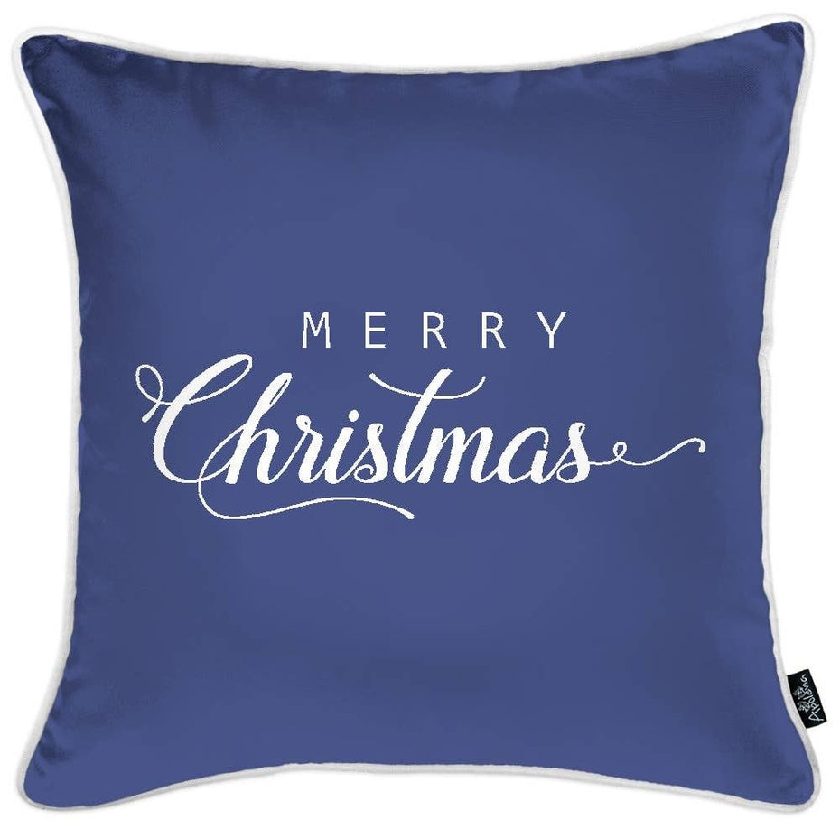 18"Lx18"D Zippered Polyester Christmas Reindeer Throw Pillow Cover (Set of 4) - Blue