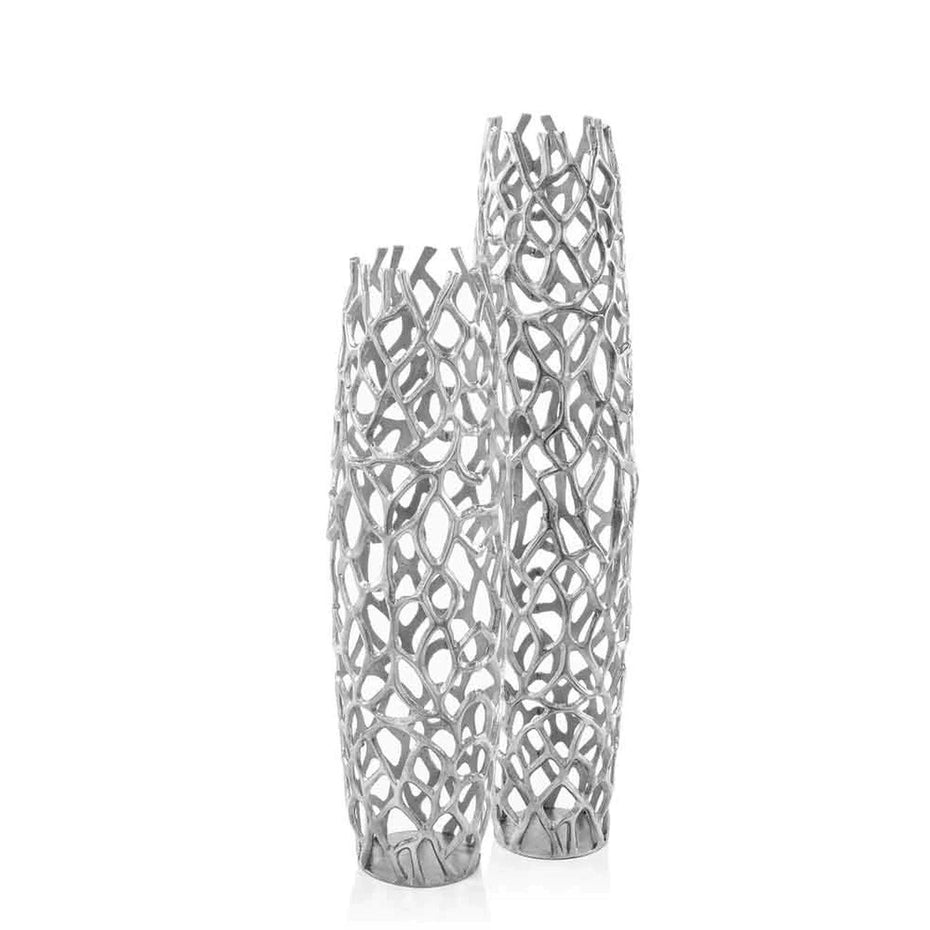 Modern Rustic Twigs Barrel Style Floor Vase 40" - Silver