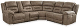 Ravenel - Power Reclining Sectional Pearl Silver 3-Piece Power Reclining Sectional With Left Arm Facing Power Reclining Loveseat With Console by Signature Design by Ashley® | Bel Furniture