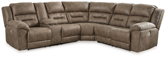 Ravenel - Power Reclining Sectional Pearl Silver 3-Piece Power Reclining Sectional With Left Arm Facing Power Reclining Loveseat With Console by Signature Design by Ashley® | Bel Furniture