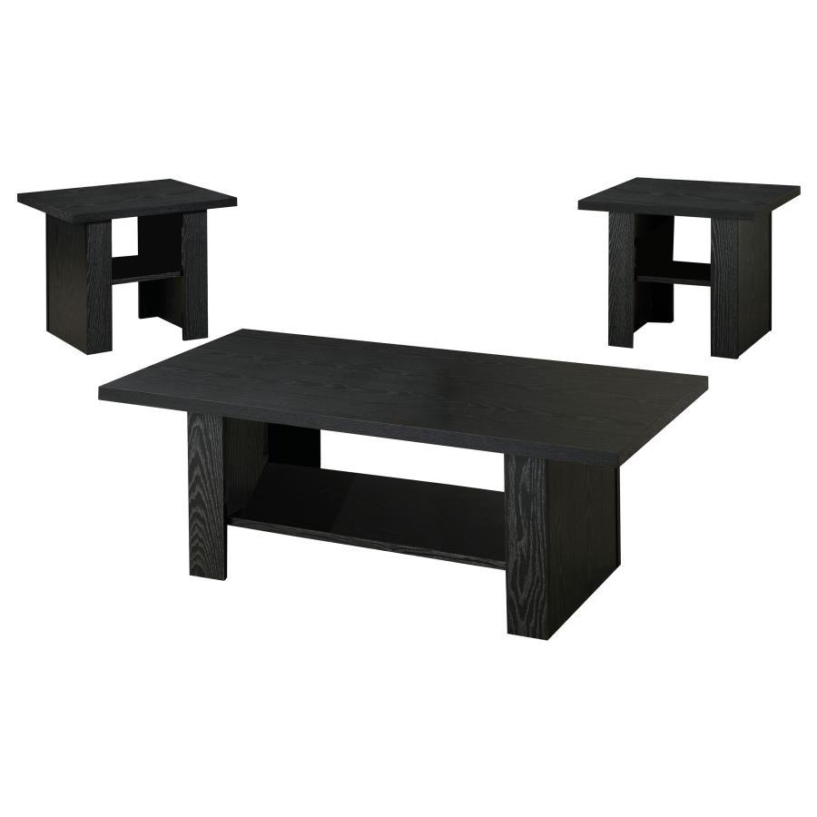 Rodez - 3 Piece Engineered Wood Coffee Table Set - Black Oak by CoasterEveryday | Bel Furniture