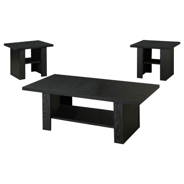 Rodez - 3 Piece Engineered Wood Coffee Table Set - Black Oak by CoasterEveryday | Bel Furniture