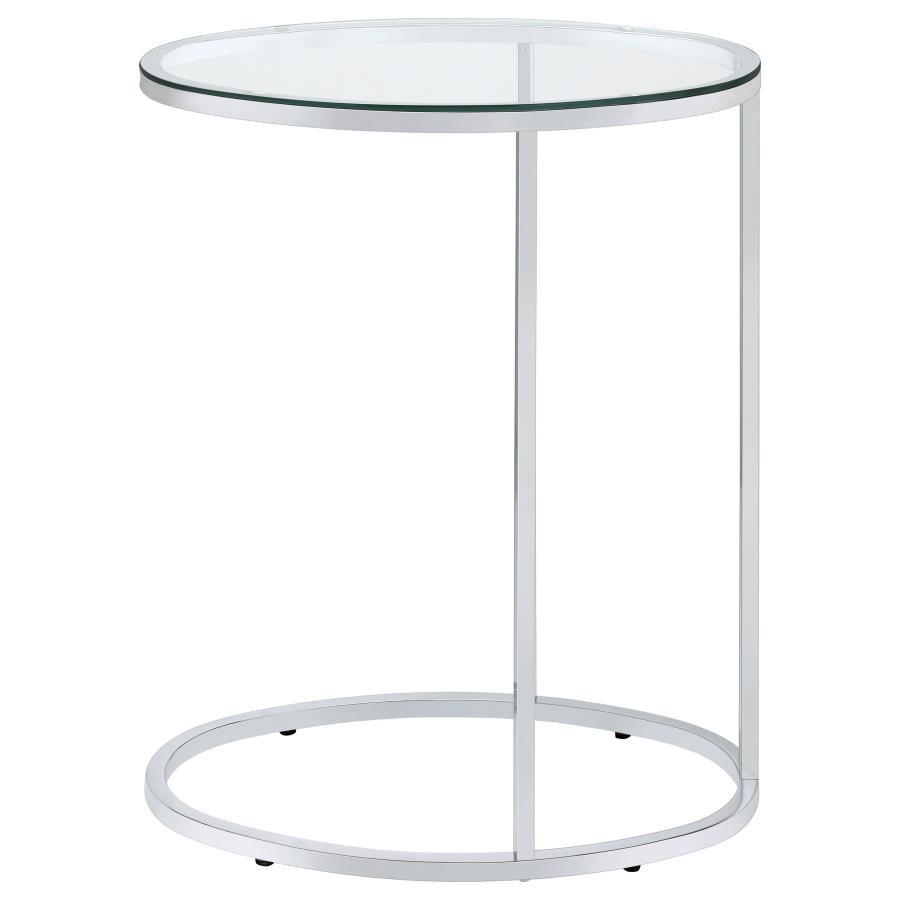 Kyle - Oval Glass Top C-Shaped Sofa Side Table - Chrome