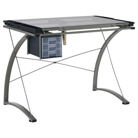 Melo - Glass Top DRAFting Table With Storage - Silver by CoasterEveryday | Bel Furniture