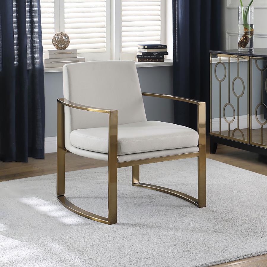 Cory - Concave Metal Arm Accent Chair - Cream And Bronze