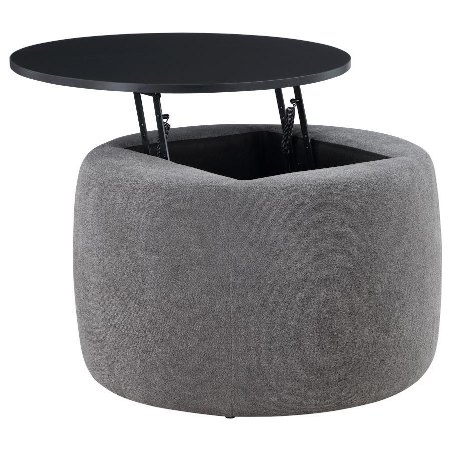 Tesoro - Round Upholstered Lift Top Storage Ottoman - Gray