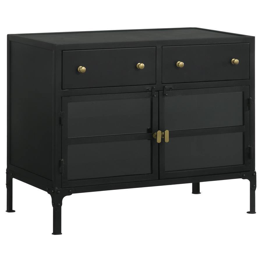 Sadler - 2-Drawer Accent Cabinet With Glass Doors - Black