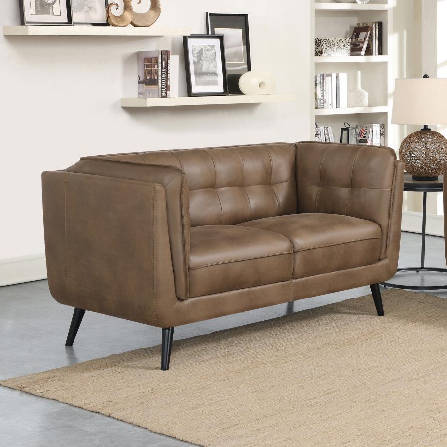 Thatcher - Upholstered Button Tufted Loveseat - Brown