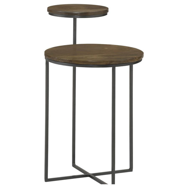 Yael - Round Mango Wood Accent Side Table - Natural And Gunmetal by CoasterEssence | Bel Furniture