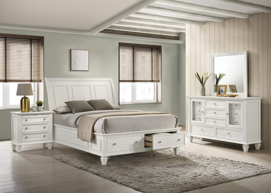 Sandy Beach - Storage Bed Bedroom Set White 4 Pc. Bed, Dresser, Mirror, Nightstand King by CoasterEssence | Bel Furniture