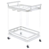Jefferson - 2-Tier Glass Shelf Acrylic Bar Cart - Chrome by CoasterEssence | Bel Furniture