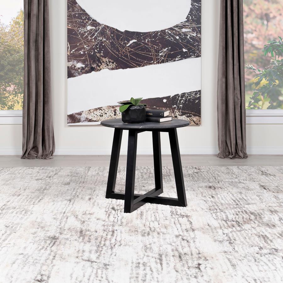 Skylark - Round Marble-Like Smart Top Side End Table - Black