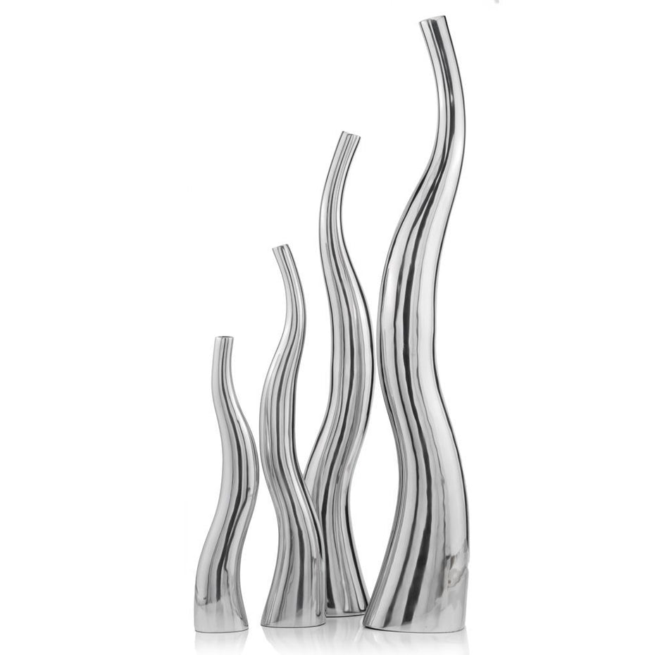 Modern Tall Squiggly Floor Vases (Set of 2) - Silver