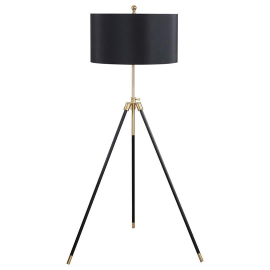 Zabka - Drum Shade Metal Tripod Floor Lamp - Black by CoasterEveryday | Bel Furniture
