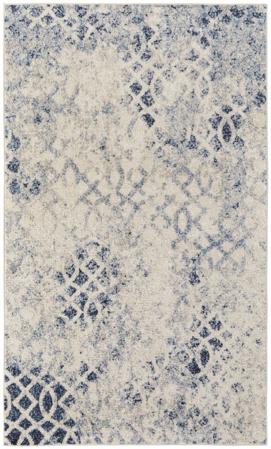 Abstract Power Loom Distressed Area Rug - Ivory And Blue - 7' X 10'