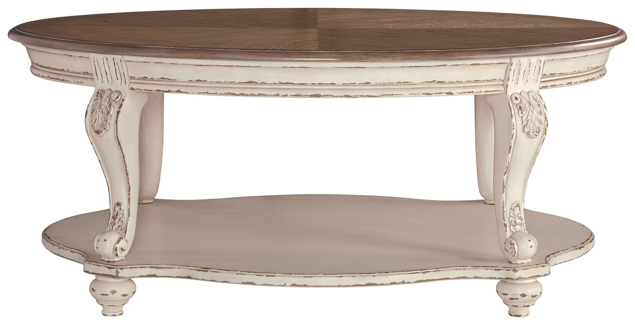 Realyn - White / Brown - Oval Cocktail Table