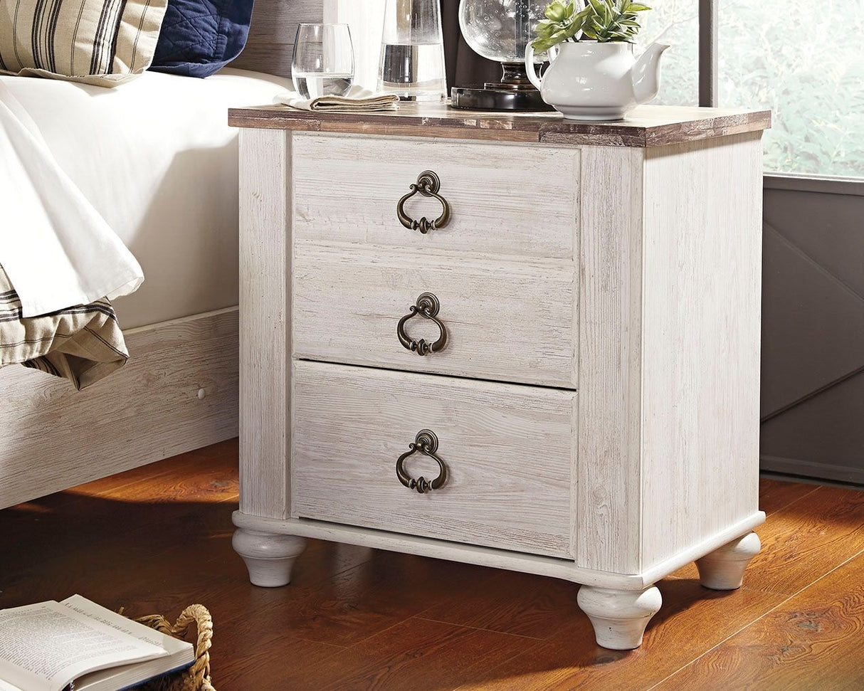 Willowton - Brown / Beige / White - Two Drawer Night Stand by Signature Design by Ashley® | Bel Furniture