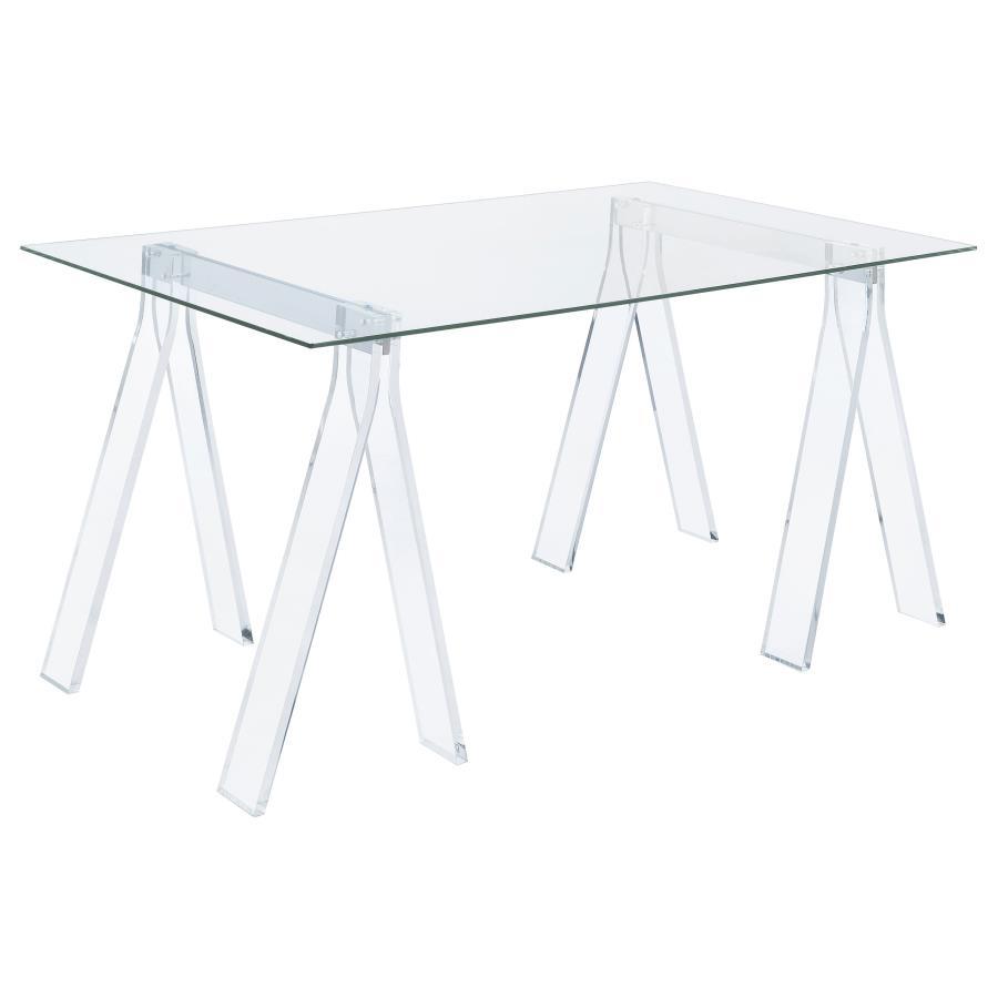 Amaturo - Glass Top Acrylic Writing Desk - Clear by CoasterEssence | Bel Furniture