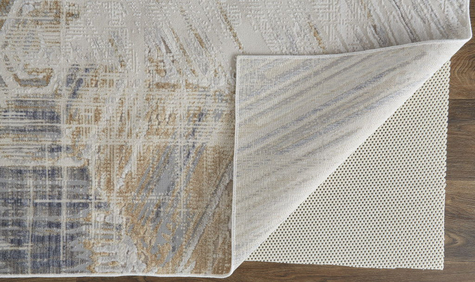 Abstract Power Loom Distressed Area Rug - Tan Ivory And Gray - 2' X 3'