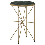 Eliska - Round Green Marble Top Accent Side Table - Antique Gold by CoasterEssence | Bel Furniture
