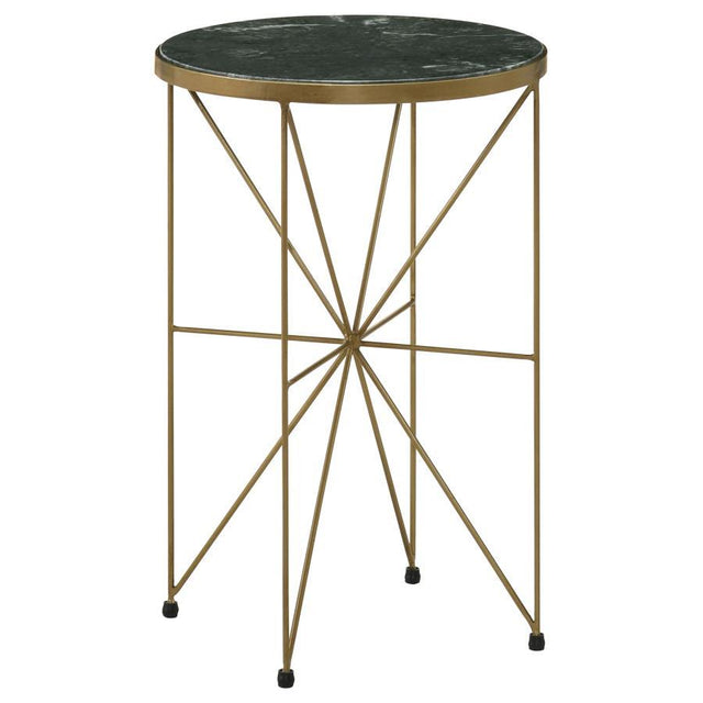 Eliska - Round Green Marble Top Accent Side Table - Antique Gold by CoasterEssence | Bel Furniture