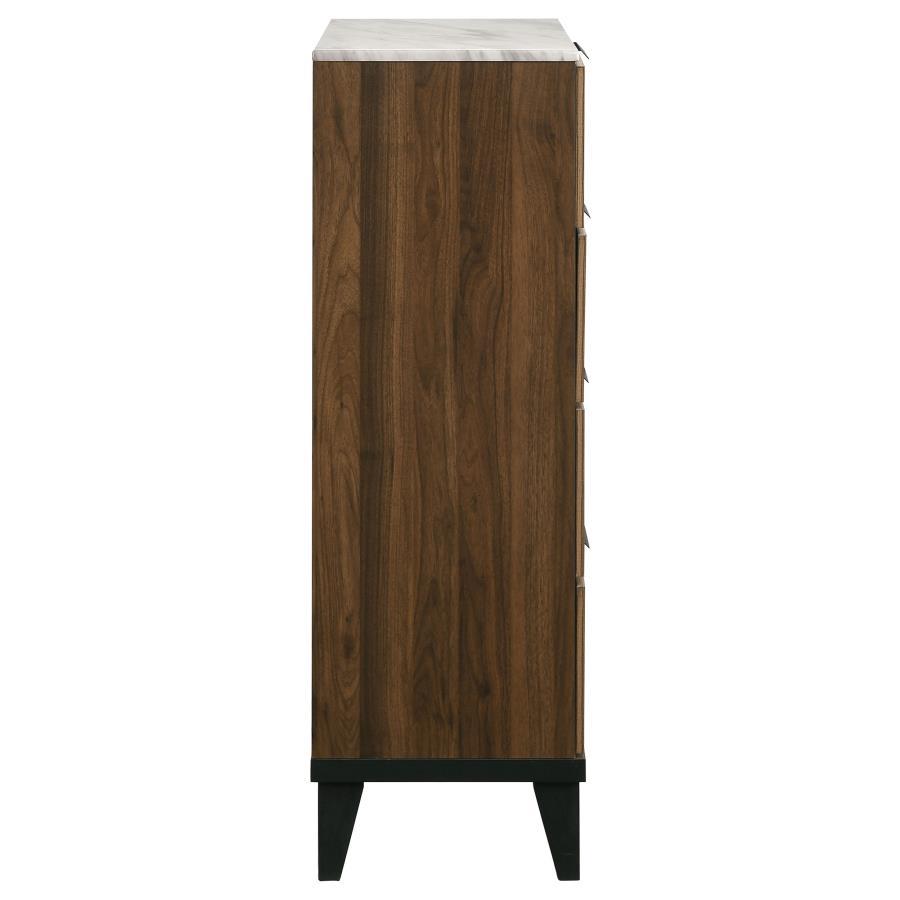 Mays - 4-Drawer Chest With Faux Marble Top - Walnut Brown